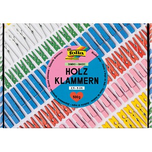 folia Holzklammern weiß, gelb, rot, pink, blau, grün Jumbo Basic, 1 Pack