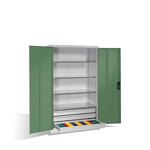CP Stahlschrank 8932-503 S10244 lichtgrau, rededagrün 4 Fachböden 120,0 x 60,0 x 195,0 cm, aufgebaut, 1 St.