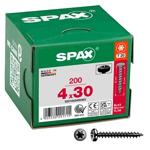 SPAX® Universalschrauben T20 Halbrundkopf BLAX 0201040400303 4 mm x 30 mm, 200 St.