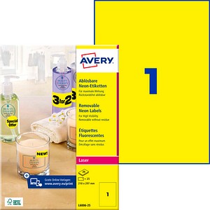 AVERY Zweckform Etiketten L6006-25 gelb 210,0 x 297,0 mm, 25 Blatt