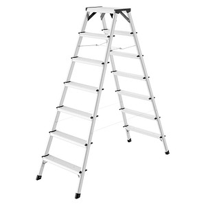Hailo Stehleiter beidseitig D60 StandardLine silber 2x 7 Stufen, H: 166,0 cm