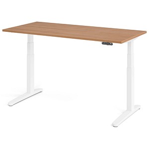 HAMMERBACHER XBHM16 elektrisch höhenverstellbarer Schreibtisch nussbaum rechteckig, C-Fuß-Gestell weiß 160,0 x 80,0 cm