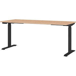 GERMANIA Lissabon höhenverstellbarer Schreibtisch lindberg-eiche rechteckig, T-Fuß-Gestell schwarz 180,0 x 80,0 cm