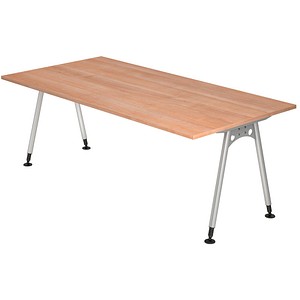HAMMERBACHER AS2E höhenverstellbarer Schreibtisch nussbaum rechteckig, A-Fuß-Gestell silber 200,0 x 100,0 cm