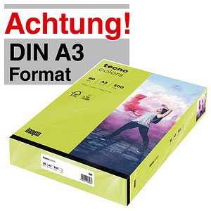 tecno Kopierpapier colors leuchtend grün DIN A3 80 g/qm 500 Blatt tecno Kopierpapier colors leuchtend grün DIN A3 80 g/qm 500 Blatt