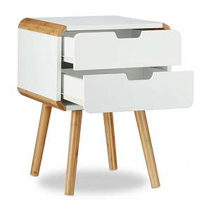 relaxdays Nachttisch rechteckig MDF-Platte, Bambus braun, weiß 40,0 x 40,0 x 55,0 cm, 1 St.