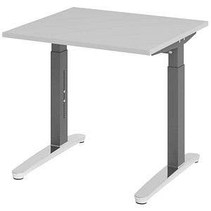 HAMMERBACHER VXB08 höhenverstellbarer Schreibtisch lichtgrau quadratisch, C-Fuß-Gestell grau 80,0 x 80,0 cm