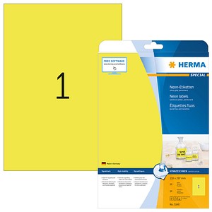 HERMA Etiketten 5148 gelb 210,0 x 297,0 mm, 20 Blatt