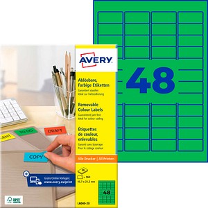AVERY Zweckform Etiketten L6040-20 grün 45,7 x 21,2 mm, 20 Blatt