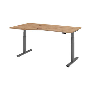 HAMMERBACHER VXDSM18 elektrisch höhenverstellbarer Schreibtisch asteiche Trapezform, T-Fuß-Gestell grau 180,0 x 100,0 cm