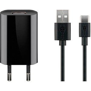 goobay Ladekabel mit Adapter schwarz, Kabellänge: 1,0 m, 5 Watt