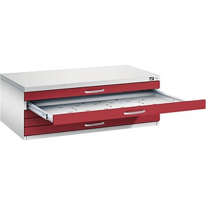 CP 7100 Planschrank lichtgrau, rubinrot 5 Schubladen 110,0 x 76,5 x 42,0 cm