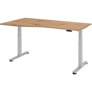 HAMMERBACHER VXDSM18 elektrisch höhenverstellbarer Schreibtisch asteiche Trapezform, T-Fuß-Gestell silber 180,0 x 100,0 cm
