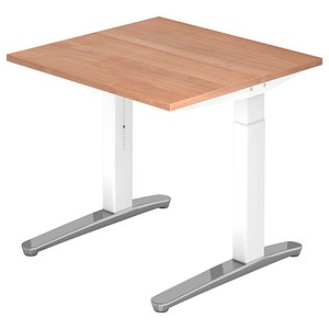 HAMMERBACHER VXB08 höhenverstellbarer Schreibtisch nussbaum quadratisch, C-Fuß-Gestell weiß 80,0 x 80,0 cm