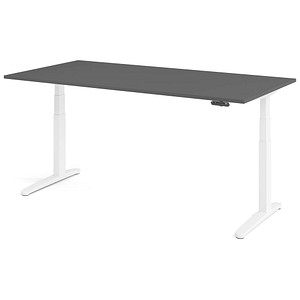 HAMMERBACHER XBHM2E elektrisch höhenverstellbarer Schreibtisch grafit rechteckig, C-Fuß-Gestell weiß 200,0 x 100,0 cm