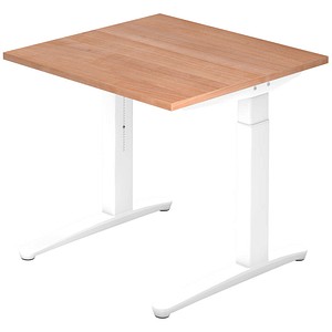 HAMMERBACHER VXB08 höhenverstellbarer Schreibtisch nussbaum quadratisch, C-Fuß-Gestell weiß 80,0 x 80,0 cm