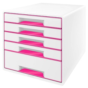 LEITZ Schubladenbox WOW Cube  perlweiß/pink 52142023, DIN A4 mit 5 Schubladen