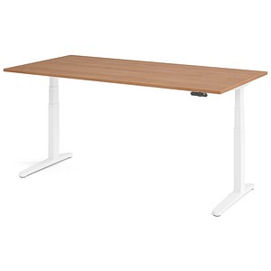 HAMMERBACHER XBHM2E elektrisch höhenverstellbarer Schreibtisch nussbaum rechteckig, C-Fuß-Gestell weiß 200,0 x 100,0 cm