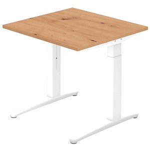 HAMMERBACHER VXB08 höhenverstellbarer Schreibtisch asteiche quadratisch, C-Fuß-Gestell weiß 80,0 x 80,0 cm