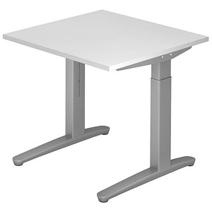 HAMMERBACHER VXB08 höhenverstellbarer Schreibtisch grafit quadratisch, C-Fuß-Gestell silber 80,0 x 80,0 cm
