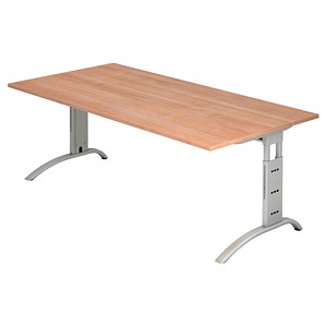 HAMMERBACHER Savona höhenverstellbarer Schreibtisch nussbaum rechteckig, C-Fuß-Gestell silber 200,0 x 100,0 cm