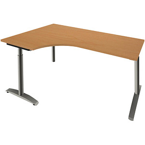 fm Sidney höhenverstellbarer Schreibtisch buche Bogenform, C-Fuß-Gestell Rundrohr silber 180,0 x 80,0 cm