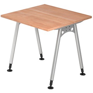 HAMMERBACHER AS08 höhenverstellbarer Schreibtisch nussbaum quadratisch, A-Fuß-Gestell silber 80,0 x 80,0 cm