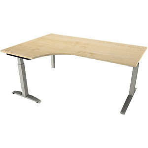fm Sidney höhenverstellbarer Schreibtisch königsahorn Bogenform, C-Fuß-Gestell Quadratrohr silber 180,0 x 80,0 cm
