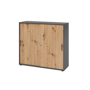 HAMMERBACHER Schiebetürenschrank 1753S, V1753S/G/R/SG grafit, asteiche 2 Fachböden 120,0 x 40,0 x 110,0 cm