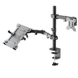 goobay Laptop-Monitor-Halterung 70815 schwarz für 1 Monitor und 1 Notebook, Tischbohrung, Tischklemme