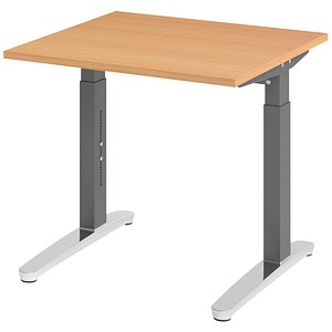 HAMMERBACHER VXB08 höhenverstellbarer Schreibtisch buche quadratisch, C-Fuß-Gestell grau 80,0 x 80,0 cm