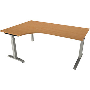 fm Sidney höhenverstellbarer Schreibtisch buche Bogenform, C-Fuß-Gestell Quadratrohr silber 180,0 x 80,0 cm