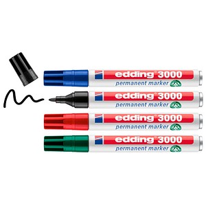 edding 3000 Permanentmarker farbsortiert 1,5 - 3,0 mm, 4 St.