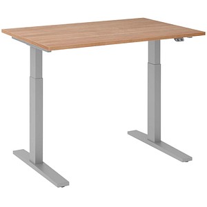 HAMMERBACHER XMKA12 elektrisch höhenverstellbarer Schreibtisch nussbaum rechteckig, C-Fuß-Gestell silber 120,0 x 80,0 cm