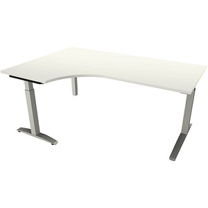 fm Sidney höhenverstellbarer Schreibtisch weiß Bogenform, C-Fuß-Gestell Quadratrohr silber 180,0 x 80,0 cm