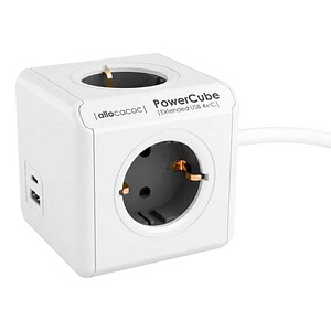 allocacoc PowerCube Extended USB PD 20W USB-A+C 2-fach Steckdosenwürfel  1,5 m weiß mit USB-Buchse