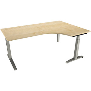 fm Sidney höhenverstellbarer Schreibtisch königsahorn Bogenform, C-Fuß-Gestell Quadratrohr silber 180,0 x 80,0 cm