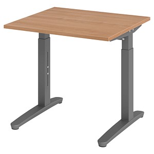 HAMMERBACHER VXB08 höhenverstellbarer Schreibtisch nussbaum quadratisch, C-Fuß-Gestell grau 80,0 x 80,0 cm