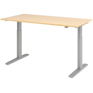 HAMMERBACHER Akandia elektrisch höhenverstellbarer Schreibtisch ahorn rechteckig, C-Fuß-Gestell silber 160,0 x 80,0 cm