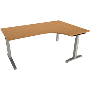 fm Sidney höhenverstellbarer Schreibtisch buche Bogenform, C-Fuß-Gestell Quadratrohr silber 180,0 x 80,0 cm