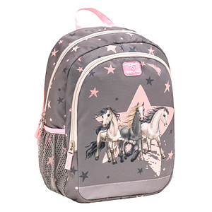 BELMIL® Kindergartenrucksack Kiddy Plus Star Horses Kunstfaser grau/rosa
