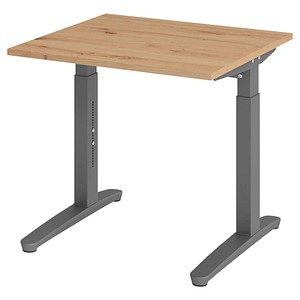 HAMMERBACHER VXB08 höhenverstellbarer Schreibtisch asteiche quadratisch, C-Fuß-Gestell grau 80,0 x 80,0 cm