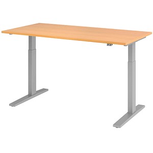 HAMMERBACHER Akandia elektrisch höhenverstellbarer Schreibtisch buche rechteckig, C-Fuß-Gestell silber 160,0 x 80,0 cm