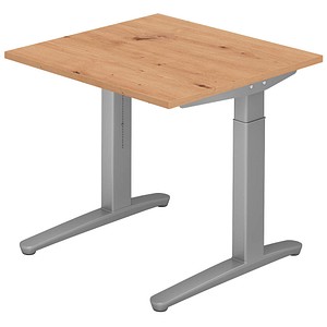 HAMMERBACHER VXB08 höhenverstellbarer Schreibtisch grafit quadratisch, C-Fuß-Gestell silber 80,0 x 80,0 cm