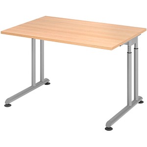 HAMMERBACHER ZS12 höhenverstellbarer Schreibtisch eiche rechteckig, C-Fuß-Gestell silber 120,0 x 80,0 cm