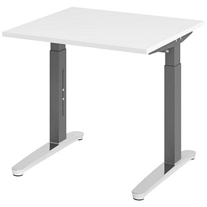HAMMERBACHER VXB08 höhenverstellbarer Schreibtisch weiß quadratisch, C-Fuß-Gestell grau 80,0 x 80,0 cm