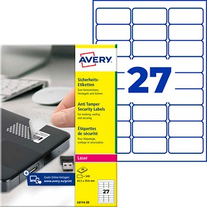 AVERY Zweckform Sicherheitsetiketten L6114-20 weiß 63,5 x 29,6 mm, 20 Blatt