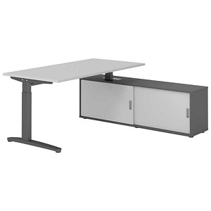 HAMMERBACHER XBE16SB höhenverstellbarer Schreibtisch lichtgrau rechteckig, C-Fuß-Gestell grau 160,0 x 80,0 cm