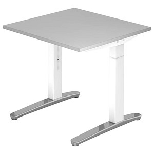 HAMMERBACHER VXB08 höhenverstellbarer Schreibtisch lichtgrau quadratisch, C-Fuß-Gestell weiß 80,0 x 80,0 cm