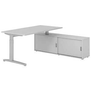 HAMMERBACHER XBE16SB höhenverstellbarer Schreibtisch lichtgrau rechteckig, C-Fuß-Gestell silber 160,0 x 80,0 cm